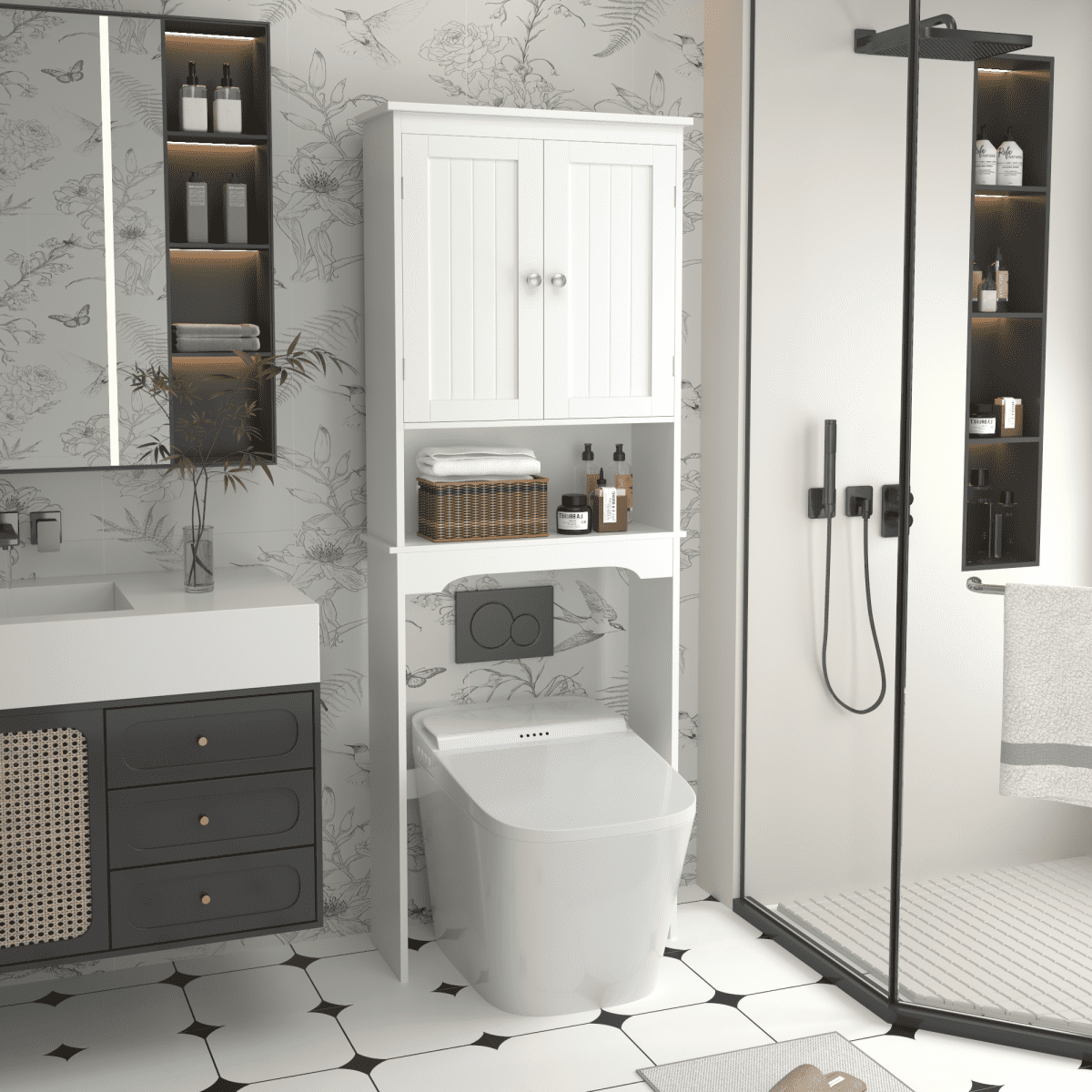 Over The Toilet Storage Cabinet White Bathroom Space Saver with ...