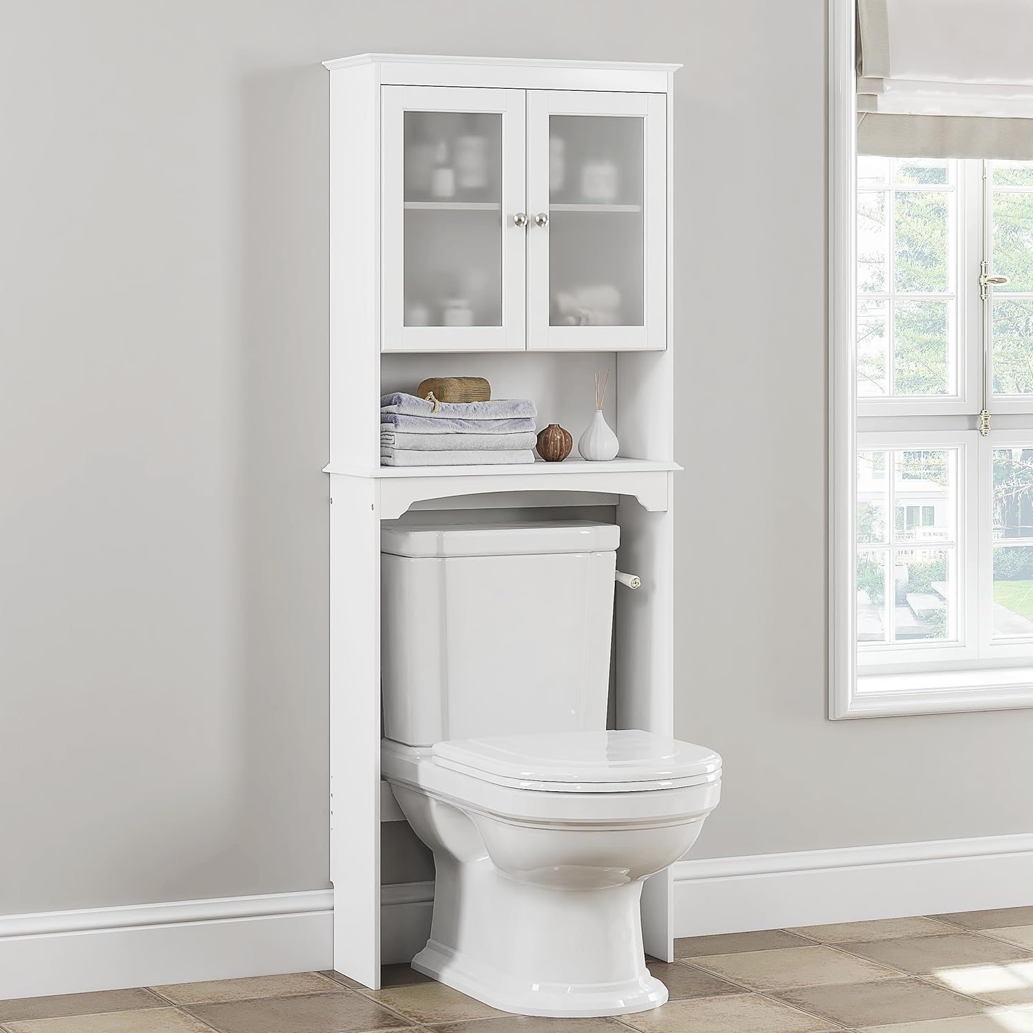 Over The Toilet Storage Cabinet, Above Toilet Storage Shelf with Glass ...