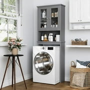 Over The Toilet Storage Cabinet for Bathroom, Storage Organizer Over Toilet, Space Saver with 2 Tempered Glass Doors, Grey