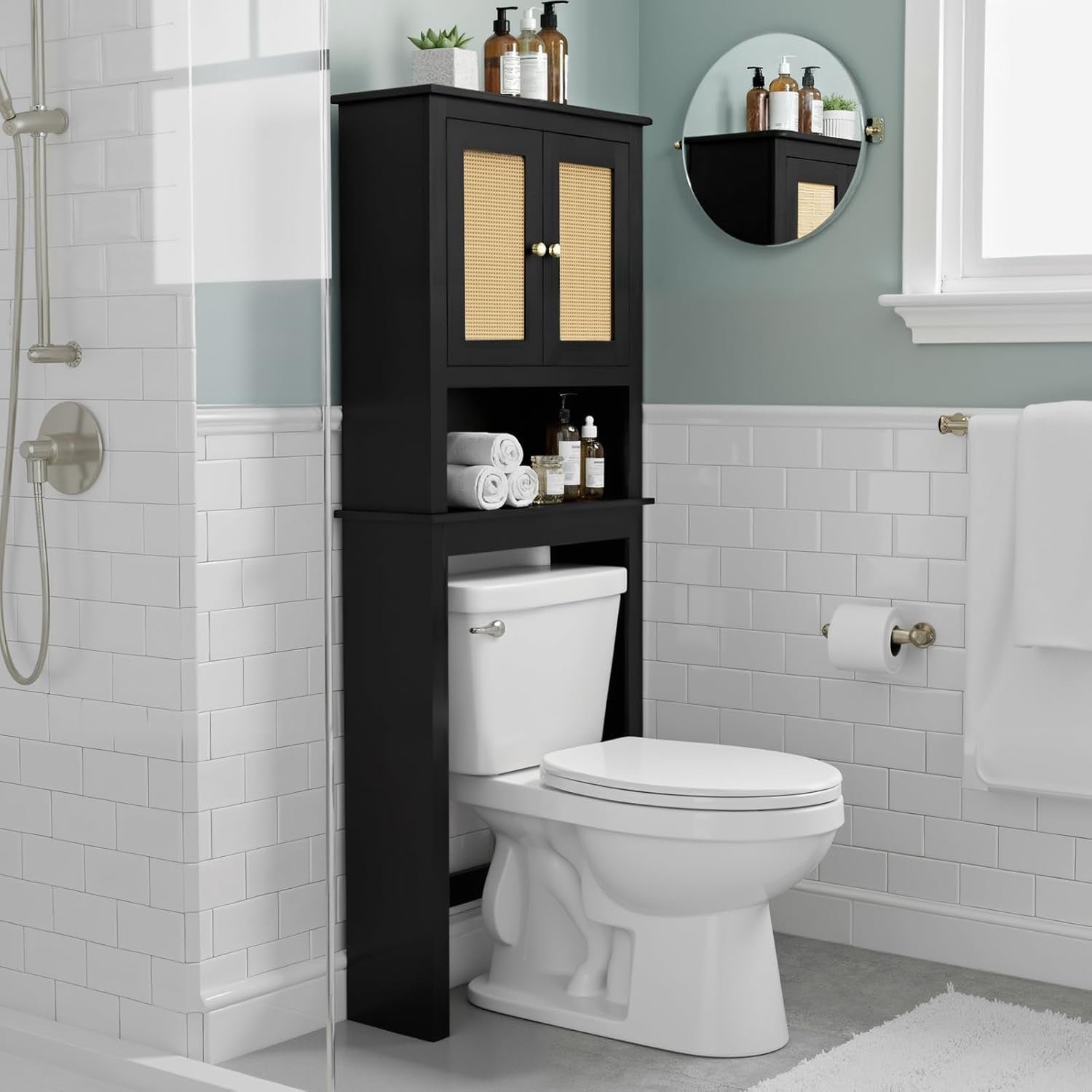 Over The Toilet Storage Cabinet with Barn Door - Adjustable Shelves ...