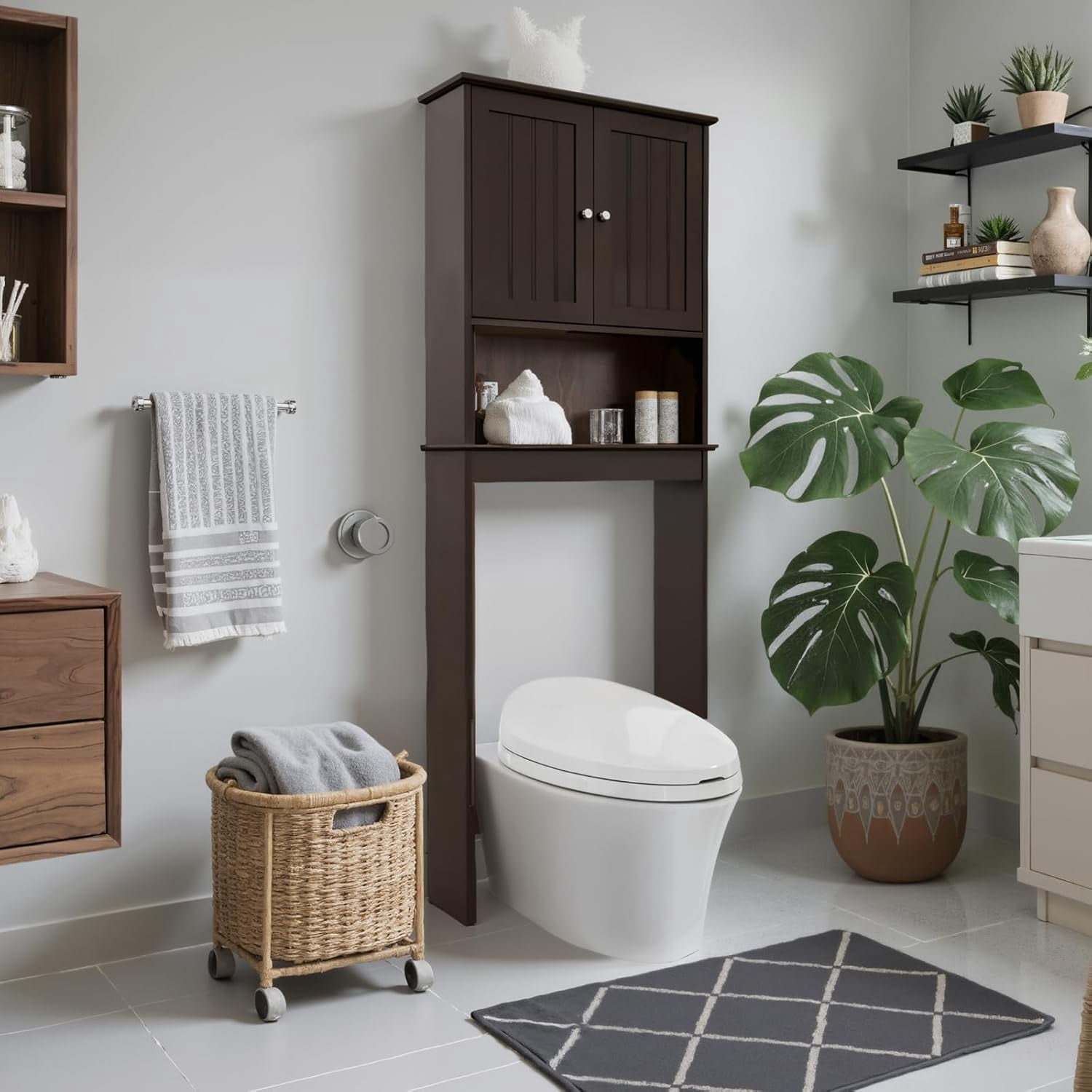 Over The Toilet Storage Cabinet with Barn Door - Adjustable Shelves ...