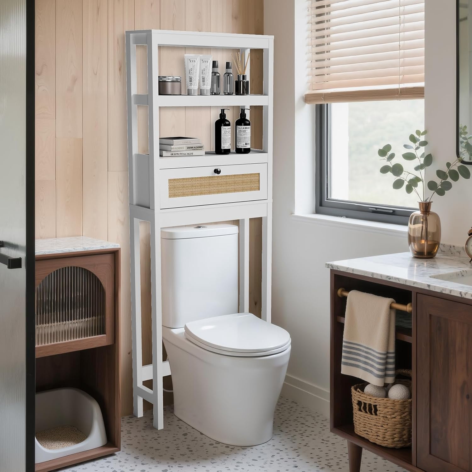 Over The Toilet Storage Cabinet with Barn Door - Adjustable Shelves ...