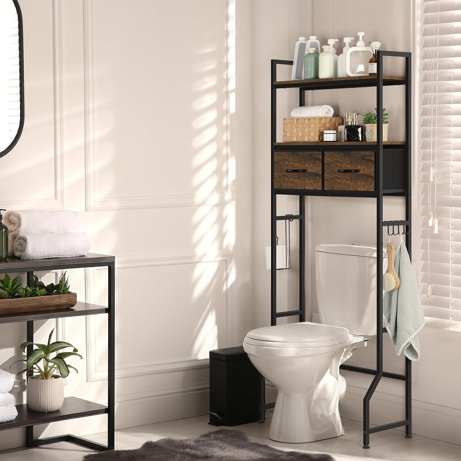 Over The Toilet Storage Cabinet with Fabric Drawers Bathroom Storage ...