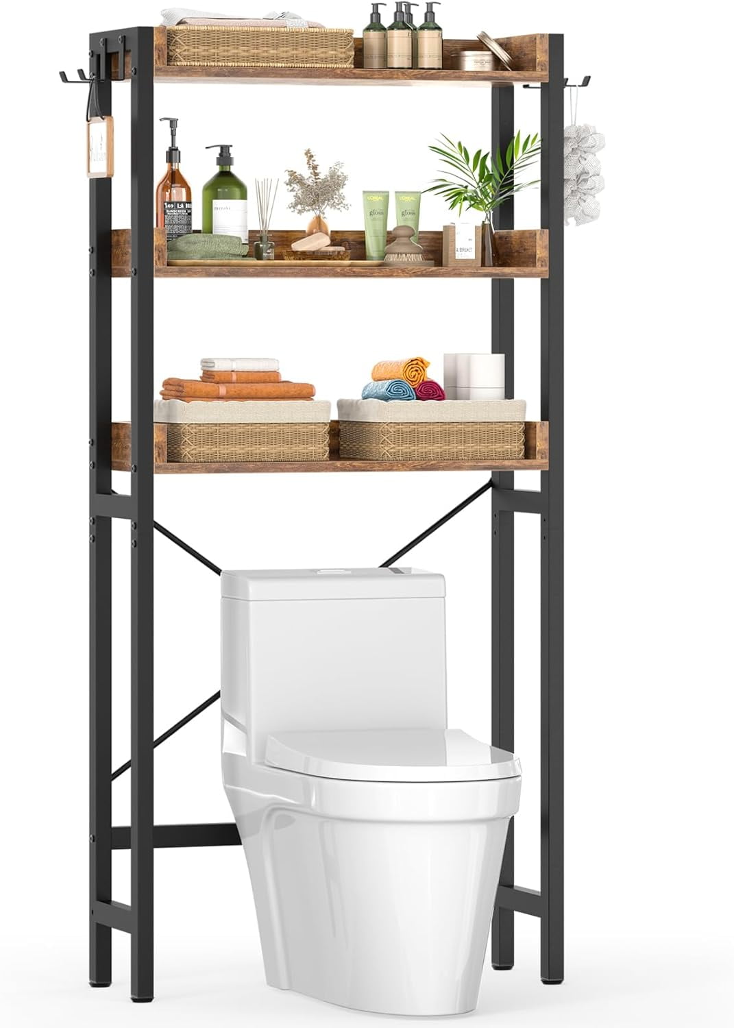 Over-The-Toilet Storage Rack, 3-Tier Bathroom Organizer Shelf Over ...