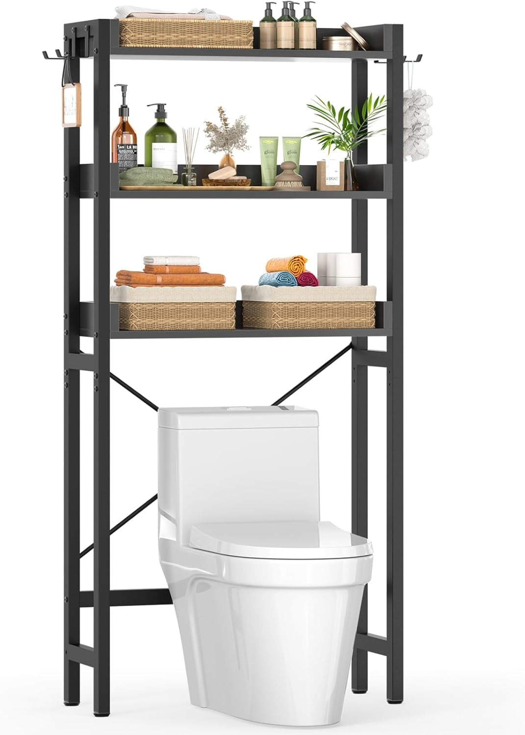 Over-The-Toilet Storage Rack, 3-Tier Bathroom Organizer Shelf Over ...