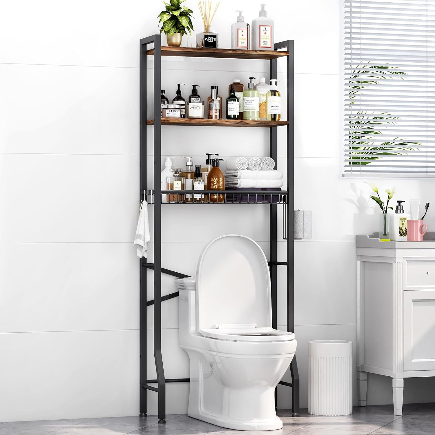 Over-The-Toilet Storage Rack, 3-Tier Bathroom Organizer Shelf Above ...