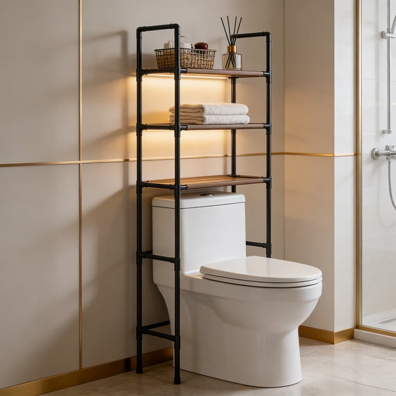 Over The Toilet Storage Rack 3-Tier Bathroom Organizer Shelf for Toiletries Towels Space Saving(Black)