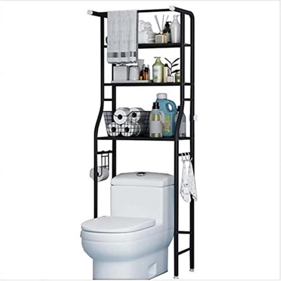 Over The Toilet Storage Rack, 3 Tier Freestanding Bathroom Organizer Shelf, Anti-Rust Metal Space Saving Laundry & Toilet Storage Rack, Black