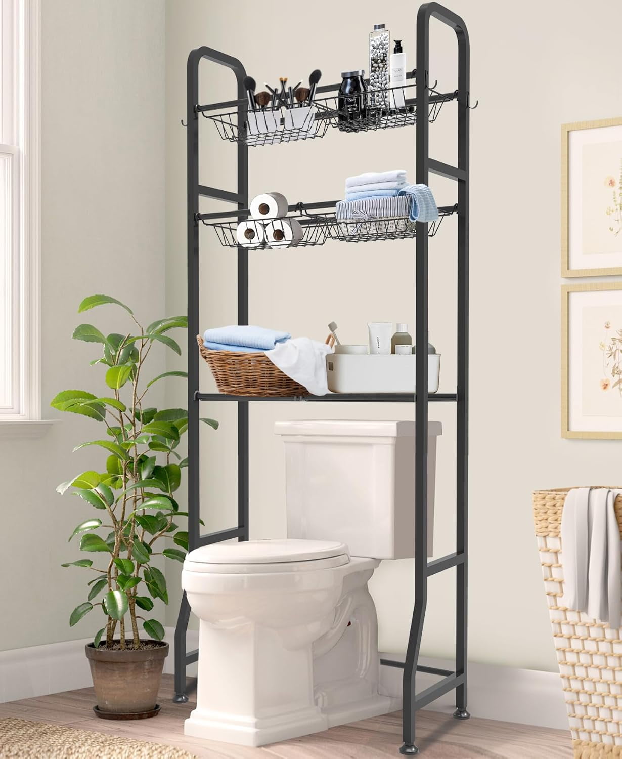 Over The Toilet Storage Rack with 3-Tier Shelf for Bathroom, Freestanding Above Toilet Stand ...