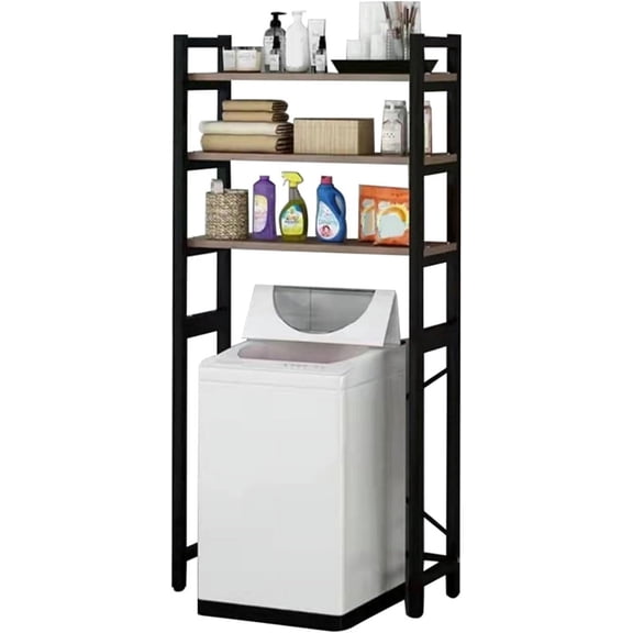 Over-The-Toilet Storage Rack,3 Tiers Medium Over Washer and Dryer Shelves,Space-Saving Metal Freestanding Clothes Drying Rack,Bathroom Organizer Shelf Over Toilet Black