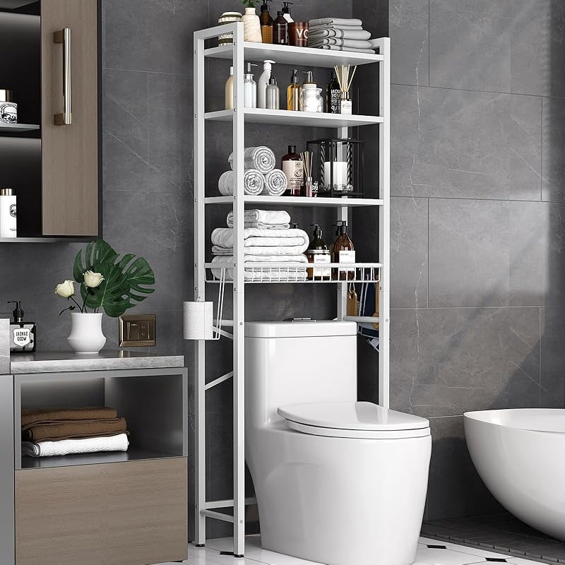 Over-The-Toilet Storage Rack, 4-Tier Bathroom Organizer Shelf Over ...