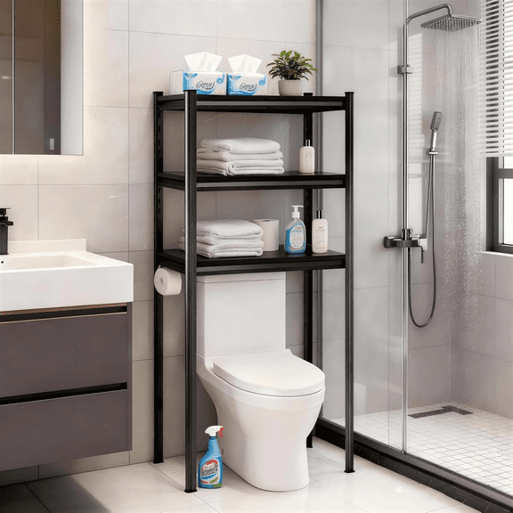 Over-The-Toilet Storage Rack, 5-Tier Bathroom Organizer Shelf Over Toilet with Adjustable Shelf and Basket, Freestanding Space Saver Bathroom Shelves Above Toilet for Room,24W*14D*54H