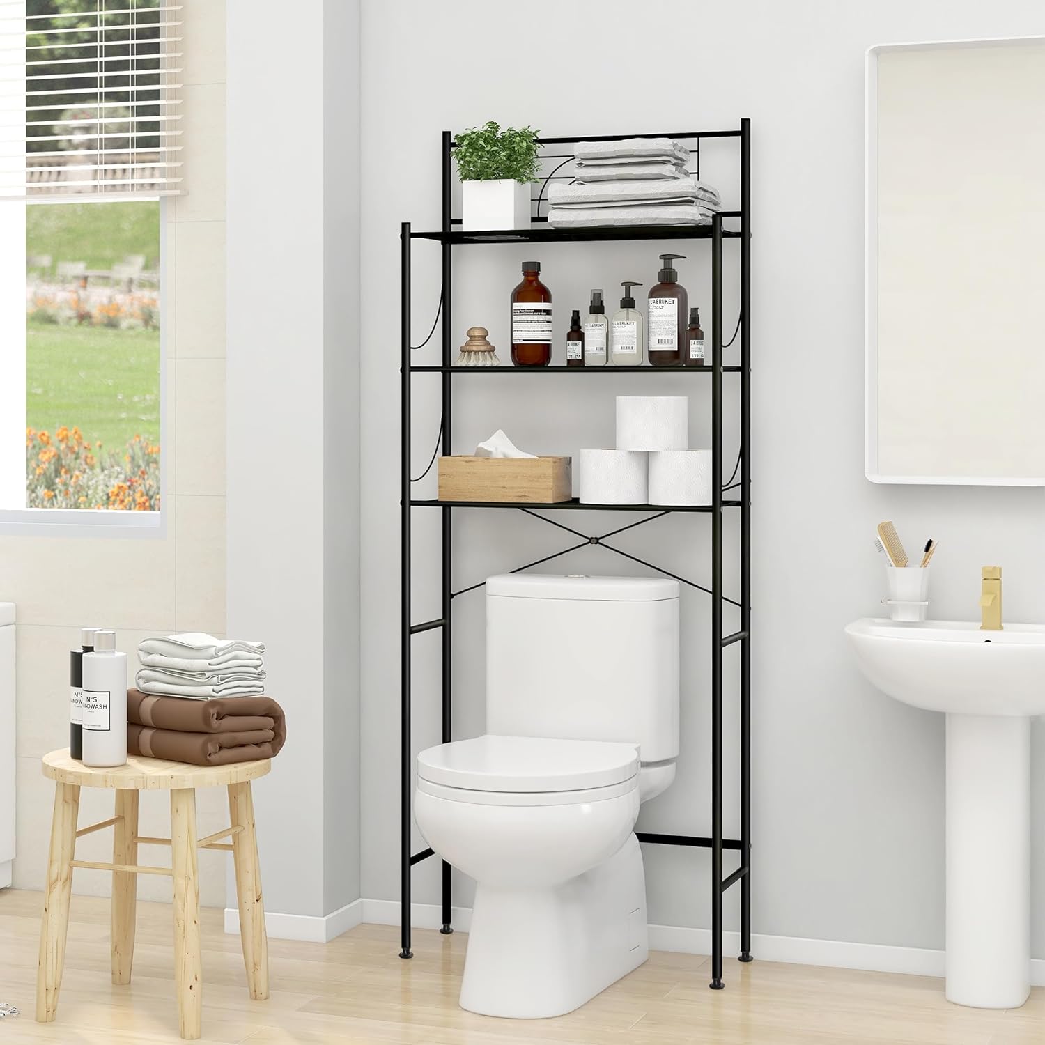 Over The Toilet Storage Rack,Metal 3-Tier Over Toilet Organizer Shelf ...