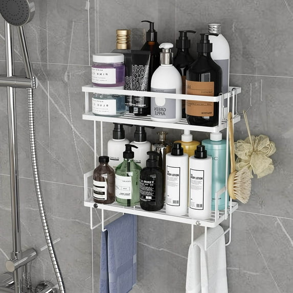 Over The Toilet Storage Shelf, 2-Tier Bathroom Storage Organizer Upgrade Punch-Free Toliet Storage Shelf, Home Storage Rack with Hooks Shelf