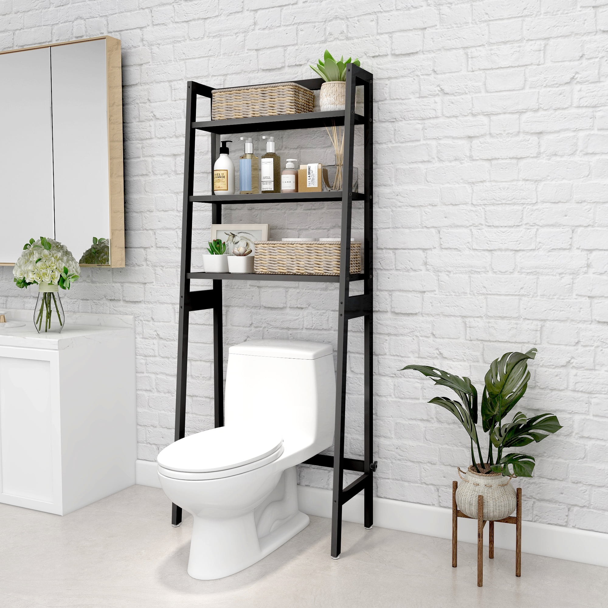 ZZQXTC Over The Toilet Storage, Bathroom Organizer Above Toilet, Wood Metal  Bathroom Space Saver Stand Behind Toilet, Storage Cabinet with Doors and