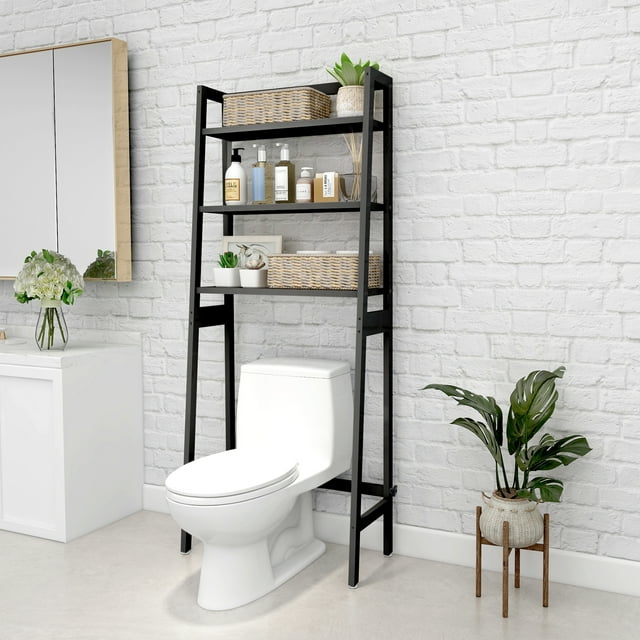 3Tier Over Toilet Wooden Shelf Toilet Paper Holder, Towel Hook