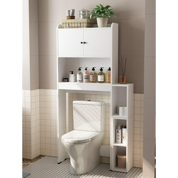 Over The Toilets Storage Cabinets Space Saver Toilet Bathroom Cabinet with Adjustable Feet Pad,white