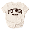 thumbnail image 1 of Over Thinker 247 T-Shirt, Minimalist Collegiate White, Natural and Black Tee for Tired Women, 1 of 14