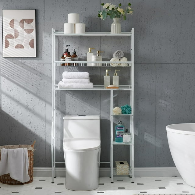 Over Toilet Bathroom Organizer 33",6-Tier Over The Toilet Storage Cabinet,Over The Toilet Storage Shelf for Restroom,Laundry(White)