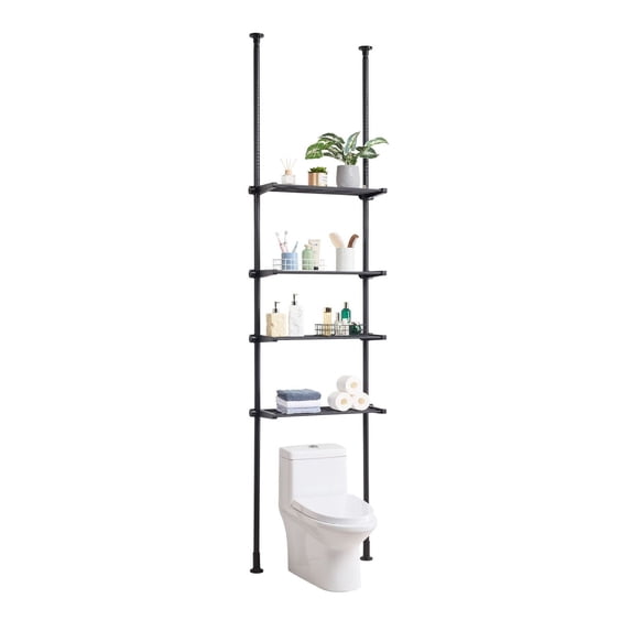 Over Toilet Storage 4-Tier, Adjustable Bathroom Organizer 53-132" Tall, Low-Carbon Steel Shelf Rack, Space Saver for Small Rooms, Fits Most Toilets