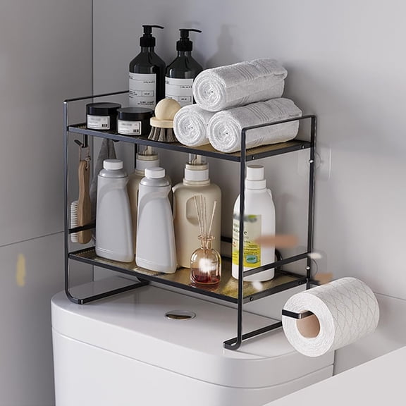 Over Toilet Storage Shelf, 2 Tier Bathroom Vanity Organizer, Metal Space Saving Shelf for Bathroom Organization,Toilet Tank Storage Rack
