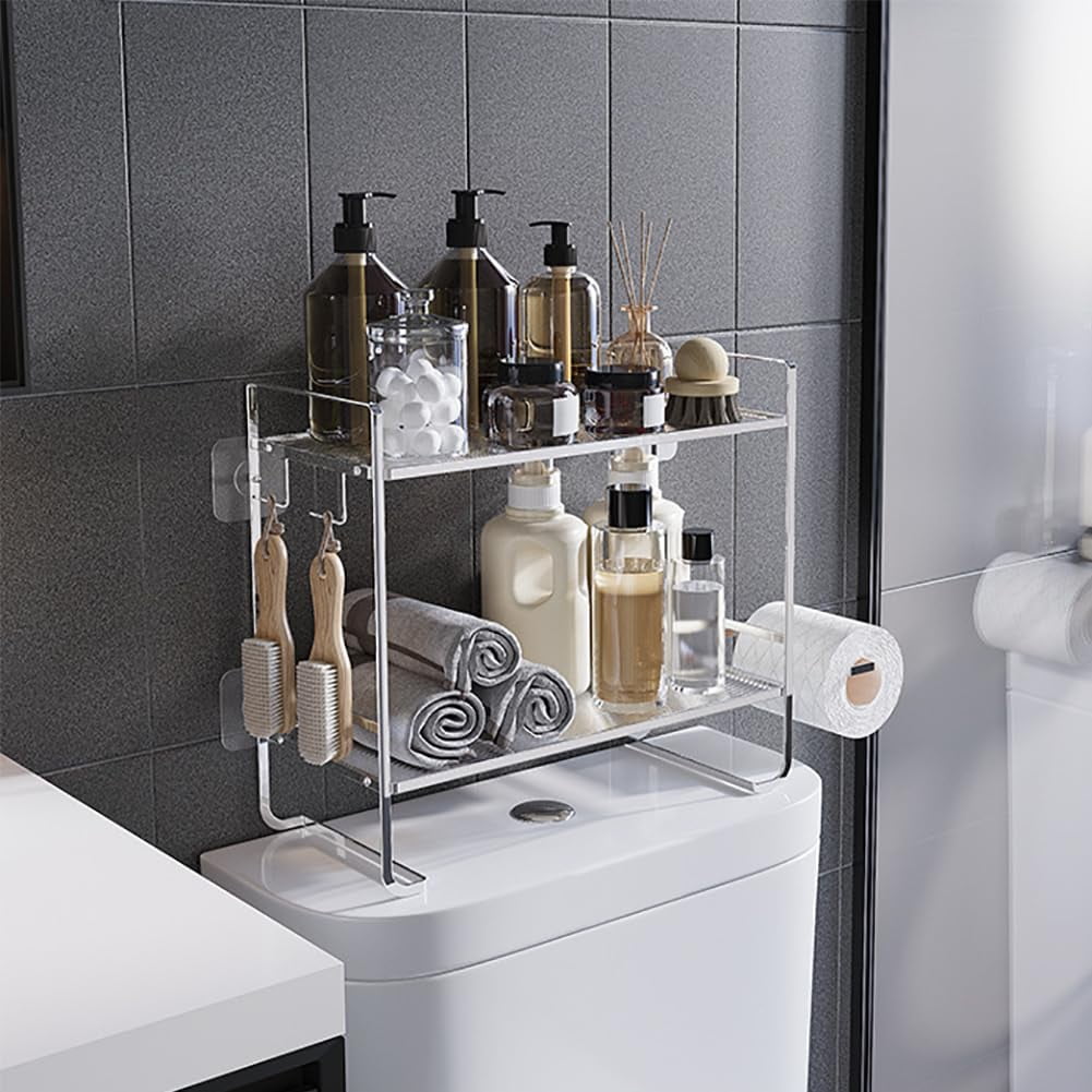 Over Toilet Storage Shelf, 2 Tier Bathroom Vanity Organizer, Metal Space Saving Shelf for Bathroom Organization,Toilet Tank Storage Rack