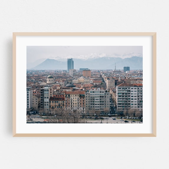 Over Torino 01 - Turin Piedmont Italy Photography Oak Framed Wall Art Print 24 x 36 inches