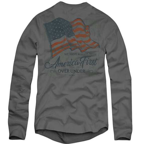 Over Under America First Long Sleeve T-Shirt, Grey- 2XL