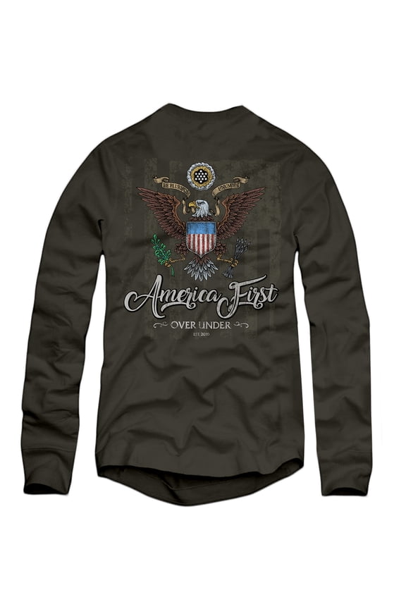 Over Under Iron Eagle Long Sleeve T-Shirt, Charcoal- Large