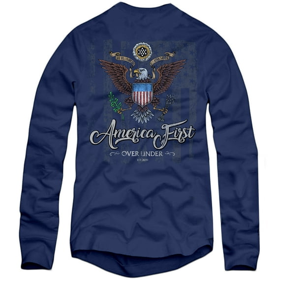 Over Under Iron Eagle Long Sleeve T-Shirt, Navy- Medium