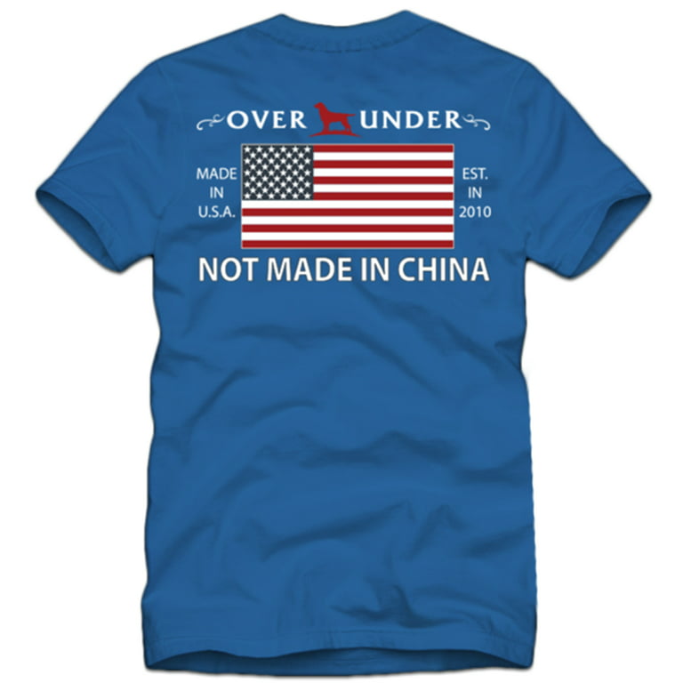 Over Under Not Made In China Made In USA American Flag Adult Unisex Short  Sleeve T-Shirt, Nautical Blue- Xlarge 