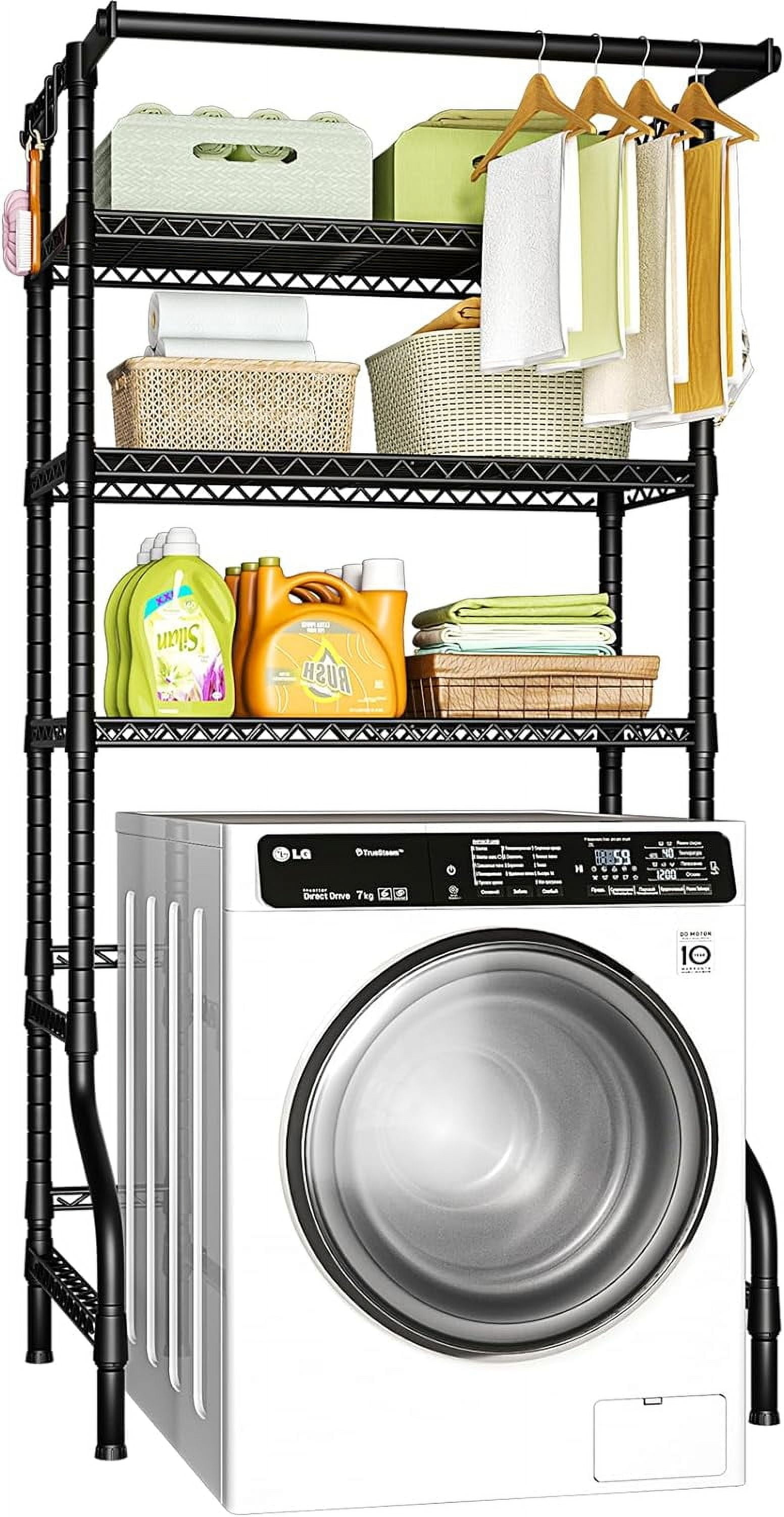Black Adjustable 3-Tier Wire Laundry Room Storage Rack