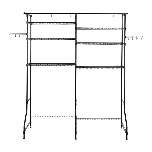 Over Washer Dryer Shelves, 6 Tier Laundry Storage Rack - Adjustable Width, Hanger Rod - Black