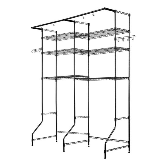 Over Washer Dryer Shelves 6 Tier, Laundry Storage Rack with Hanger Rod & Hooks
