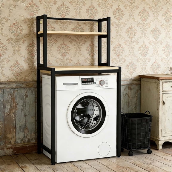 Over Washer Dryer Storage Rack, 2/3-Tier Open Shelf Unit with Stable Anti-Tip Design, Family Safe