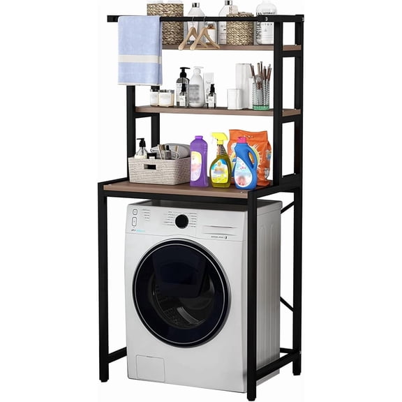 Over Washer Shelve, 3 Tier Laundry Room Storage Organizer Standing Shelf Metal Freestanding Clothes Drying Rack 27.16" x 23.62" x 69.48", Black