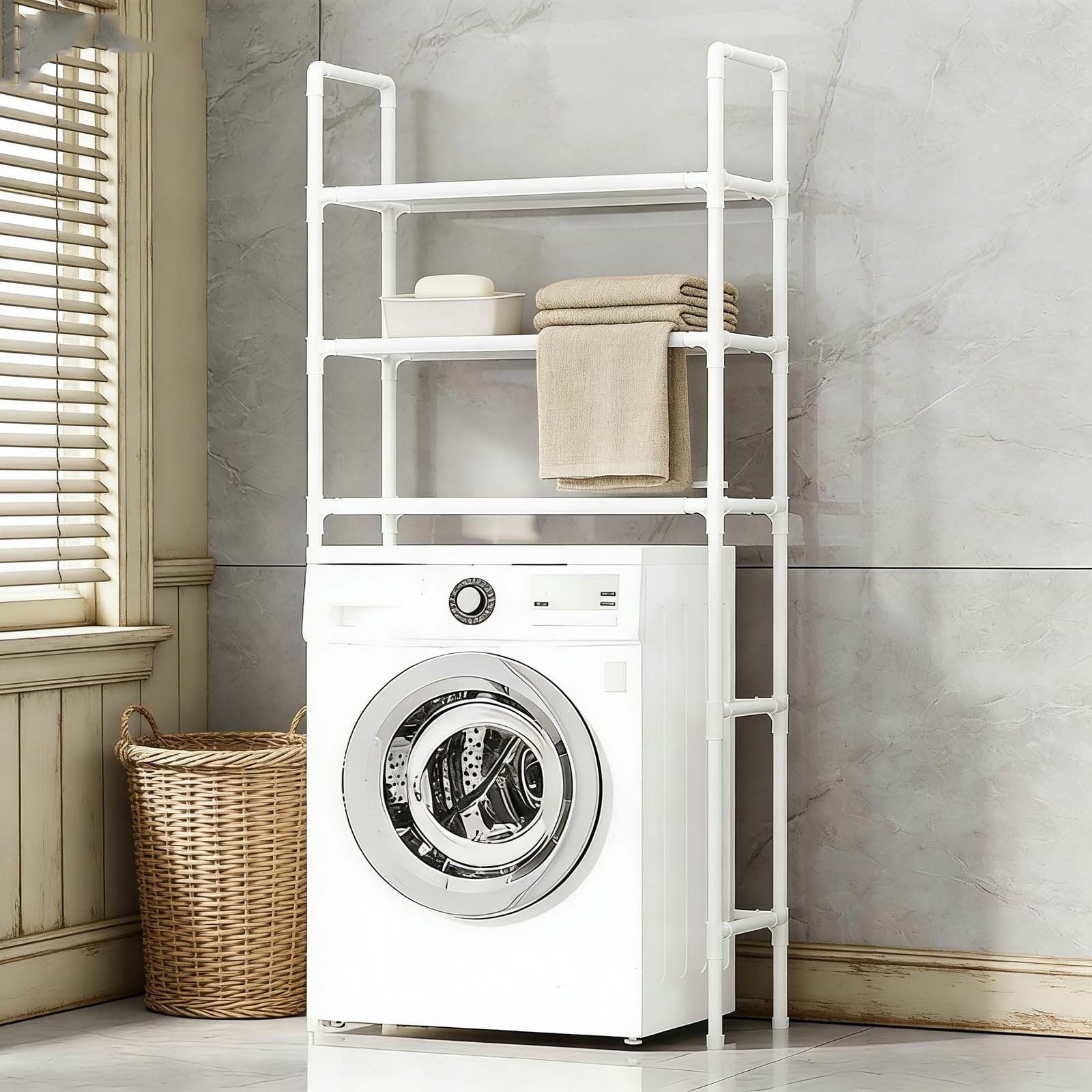 Over Washer and Dryer Storage Shelf - Portable Stacking Kit for Laundry Room, Over Toilet Bathroom Organizer & Above Toilet Storage Shelf