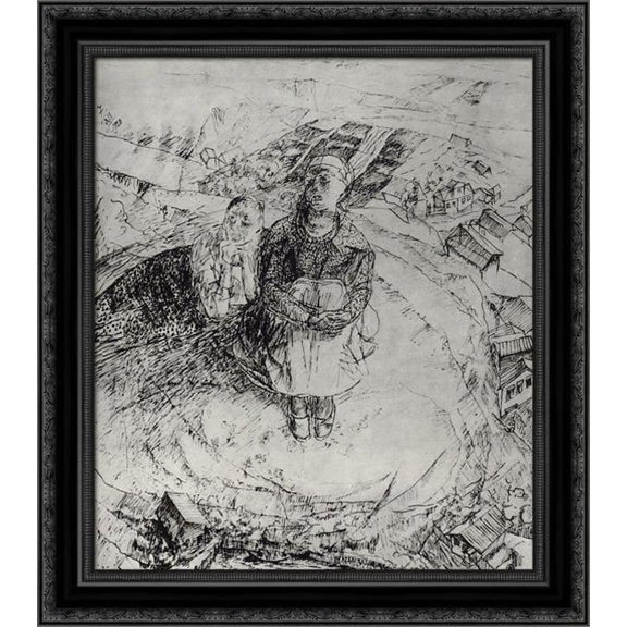 Over a cliff 20x20 Black Ornate Wood Framed Canvas Art by Petrov Vodkin, Kuzma