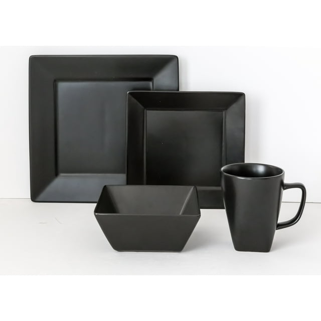 Over and Back 16 Piece Black Square Porcelain Dinnerware Set