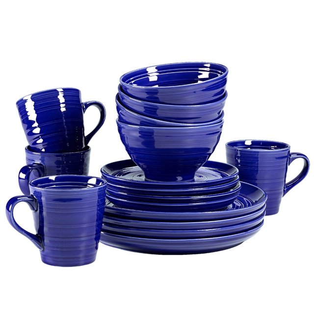 Over and Back 16 Piece Blue Porcelain Circles Dinnerware Set
