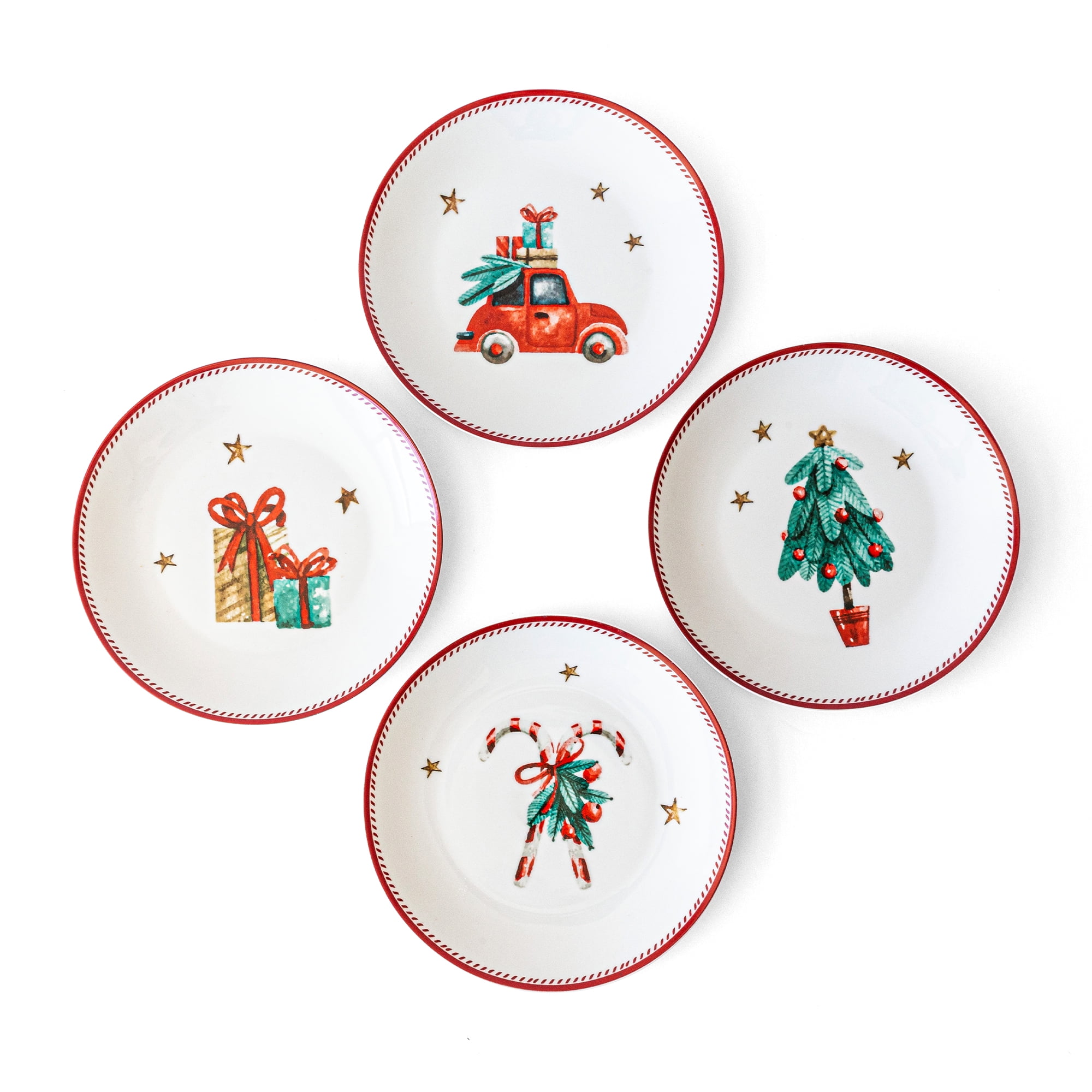 Over and Back Assorted Holiday Porcelain Accent Plates Set of 4, White