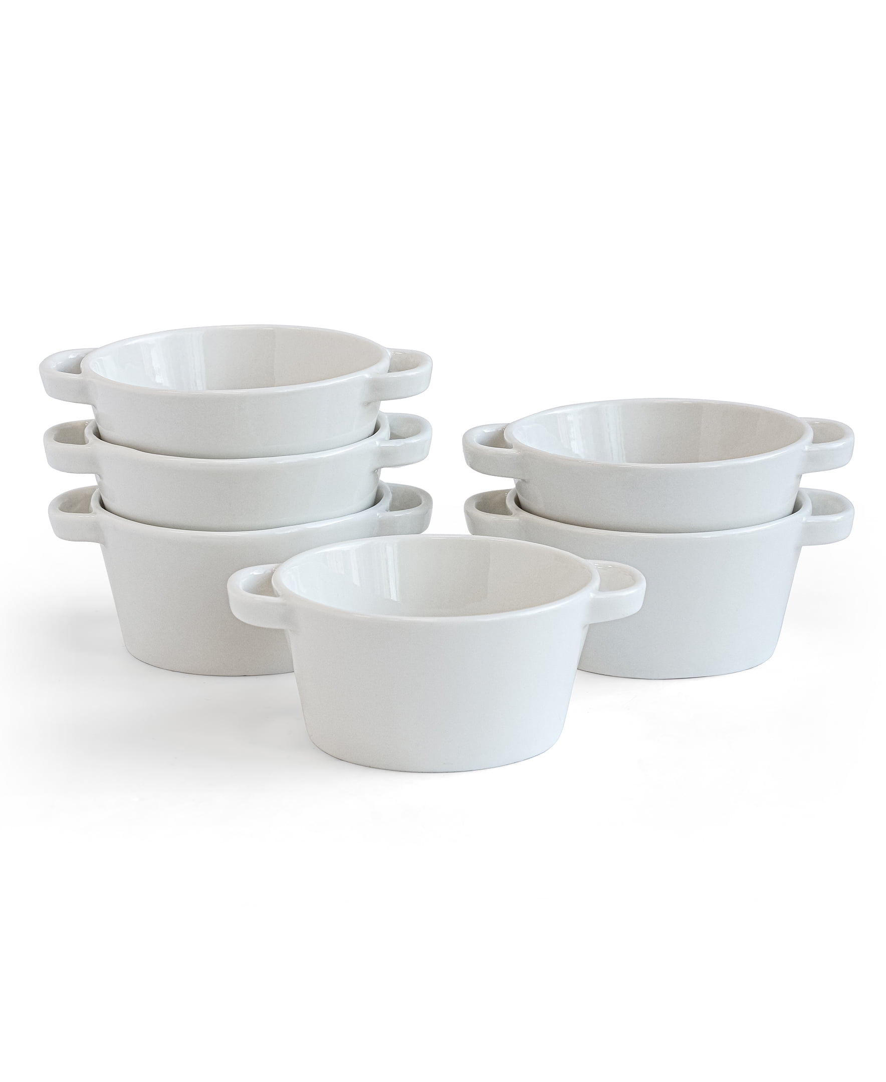 Over and Back Set of 6 White Handled Ramekins
