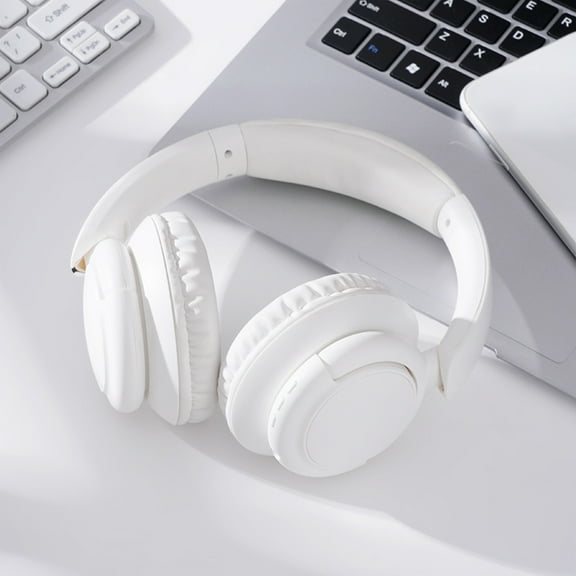 Over-ear Gaming Headset, Hwkond Wireless Headworn Bluetooth Earphones High-resolution Audio Bass With Foldable Card Insert Earphones Suitable For Tablet Smartphones,White
