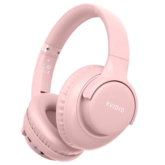 KVIDIO Wireless Bluetooth Headphones, 65H Running Time over-Ear Headphones with Microphone, Bass Headphones for Computer Laptop  Travel Home Office PC (Pink)