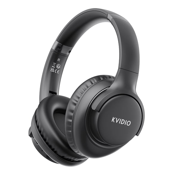 KVIDIO Wireless Bluetooth Headphones, 65H Running Time over-Ear Headphones with Microphone, Bass Headphones for Computer Laptop Travel Home Office PC (Black)