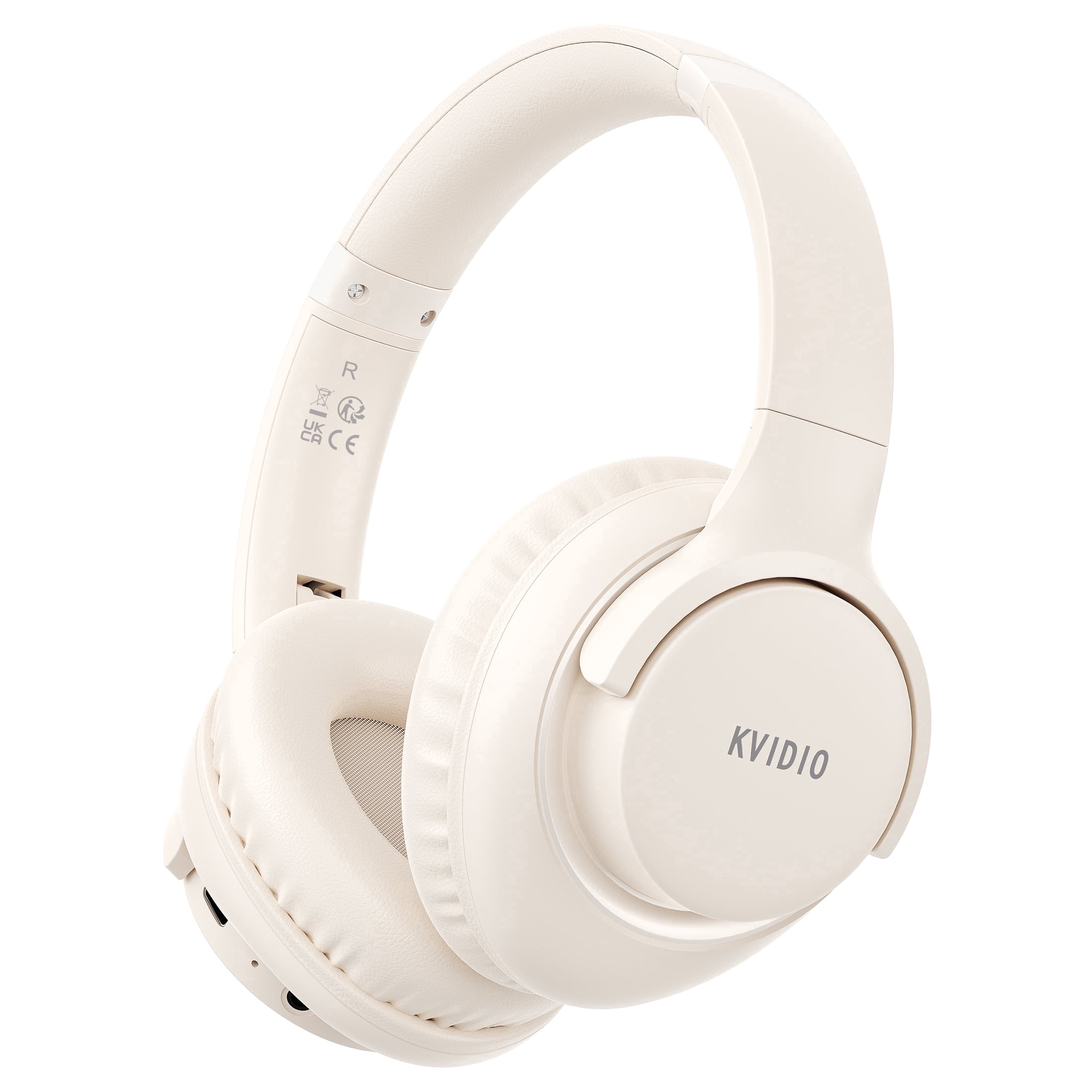 KVIDIO Wireless over-Ear Headphones, Bass HiFi Stereo Wireless Headphones with Microphone, Noise Isolation, Ultra-Long Running Time, Foldable Bluetooth Headphones for Computer Laptop Mobile, Beige