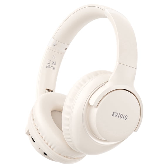 KVIDIO Wireless over-Ear Headphones, Bass HiFi Stereo Wireless Headphones with Microphone, Noise Isolation, Ultra-Long Running Time, Foldable Bluetooth Headphones for Computer Laptop Mobile, Beige