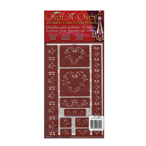 Over'n'Over Re-usable Glass Etching Stencils floral heart, each (pack of 3)