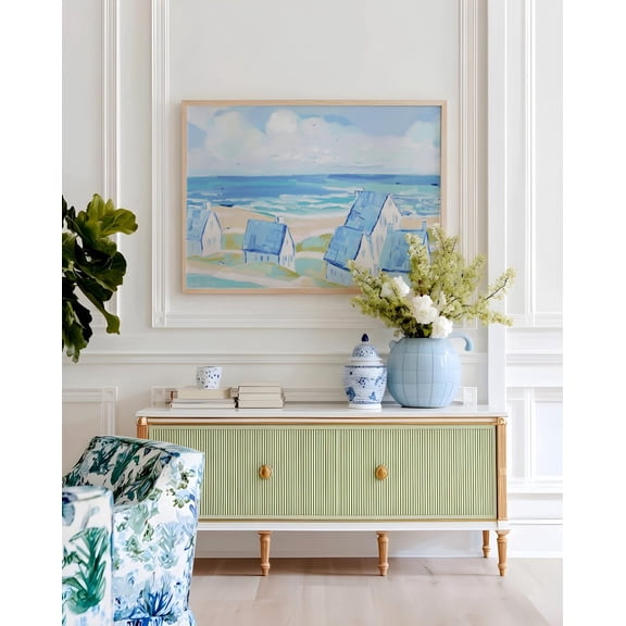 Over sofab Cape Cod Coastal Seaside Cottage Beach House Decor Blue Pastel Ocean Landscape Grandmillennial Living Room Art, Unframed Poster