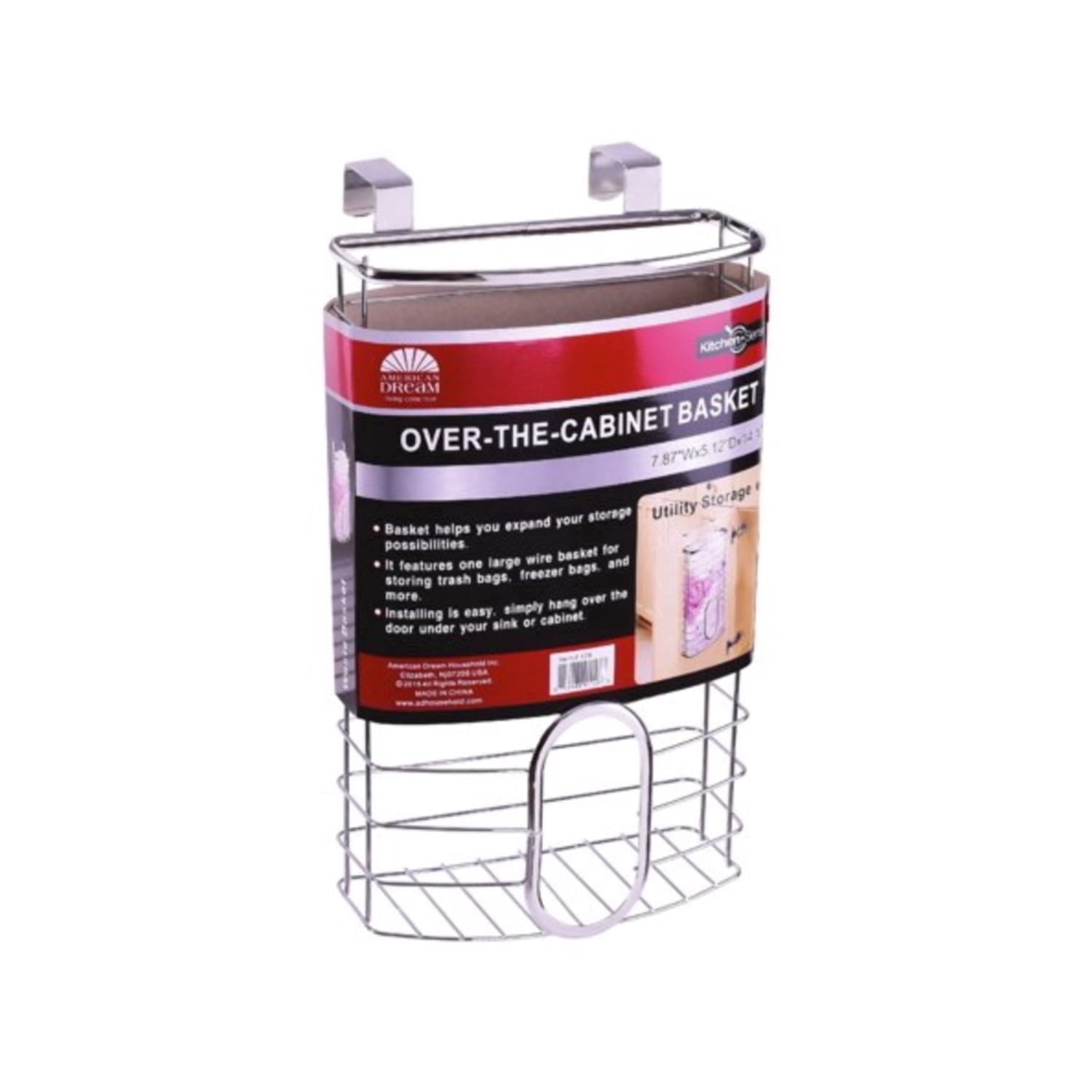 American Dream Home Goods Hanging Plastic and Trash Bag Holder and Over the Door Organizer for Kitchen Cabinet, Chrome
